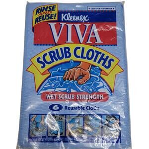 VTG 90s Kleenex Viva Scrub Cloths 6 ct Rinse & Reuse Sealed Cleaning Product NOS